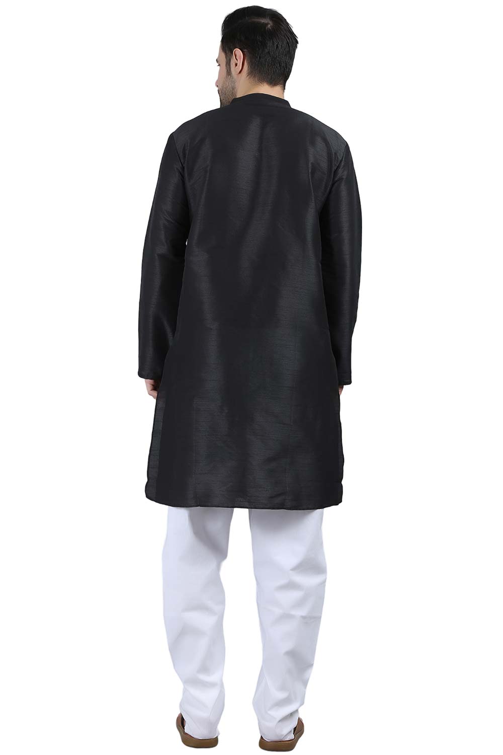 Men's Black Cotton Mandarin Collar Long Kurta