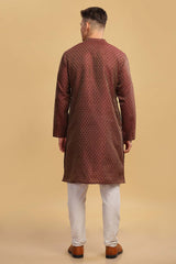 Men's Brown Poly Cotton Mandarin Collar Long Kurta