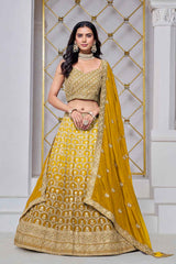 Yellow Embroidered Chiffon Lehenga Set