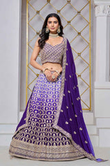 Violet Embroidered Chiffon Lehenga Set