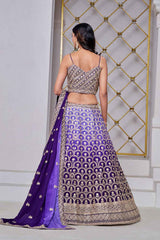 Violet Embroidered Chiffon Lehenga Set