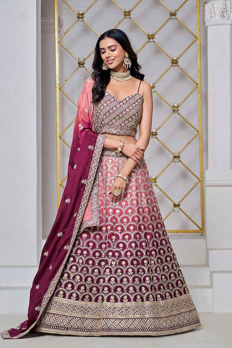 Brown Embroidered Chiffon Lehenga Set