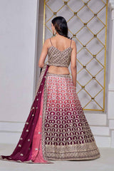 Brown Embroidered Chiffon Lehenga Set