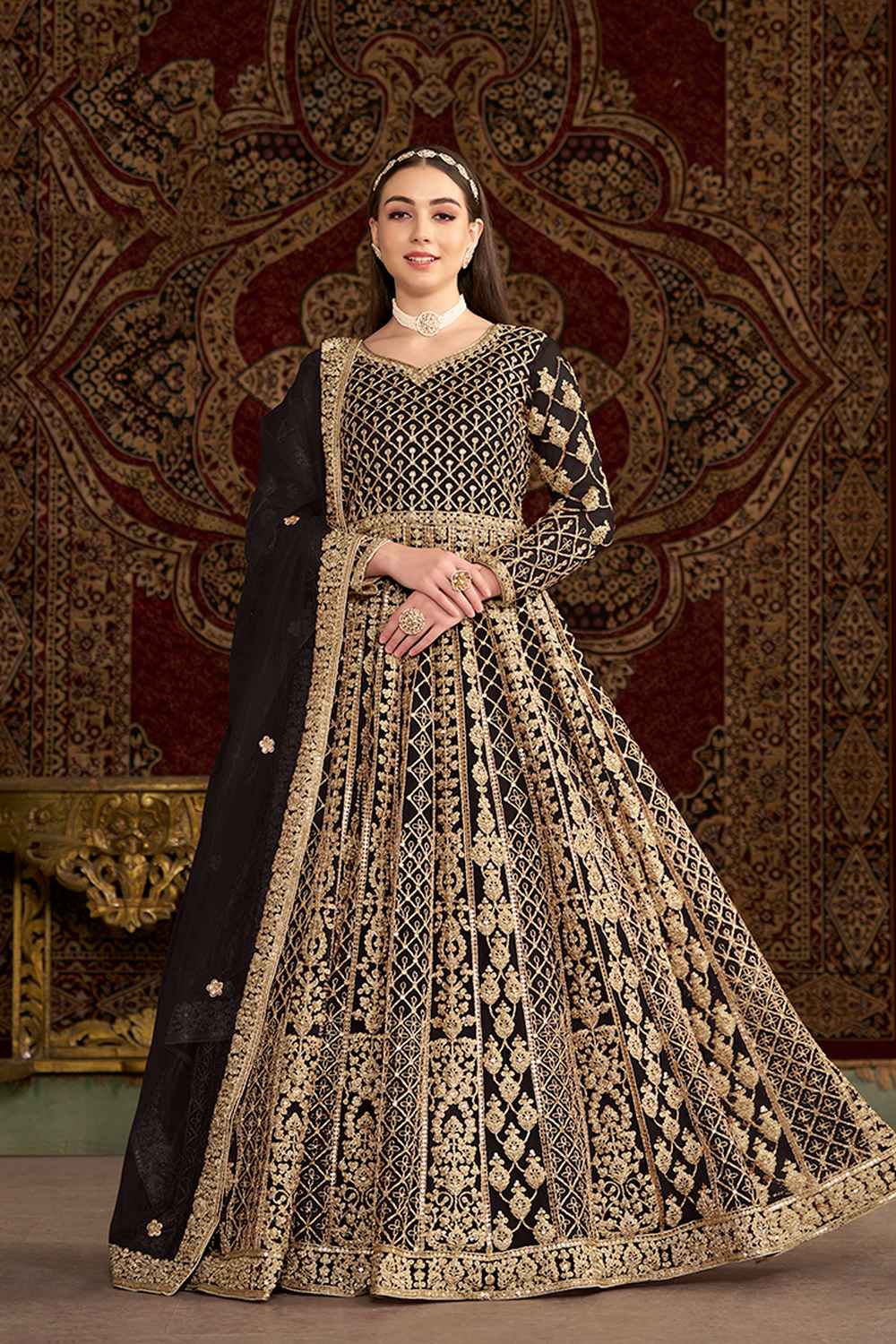 Black Embroidered Net Salwar Kameez