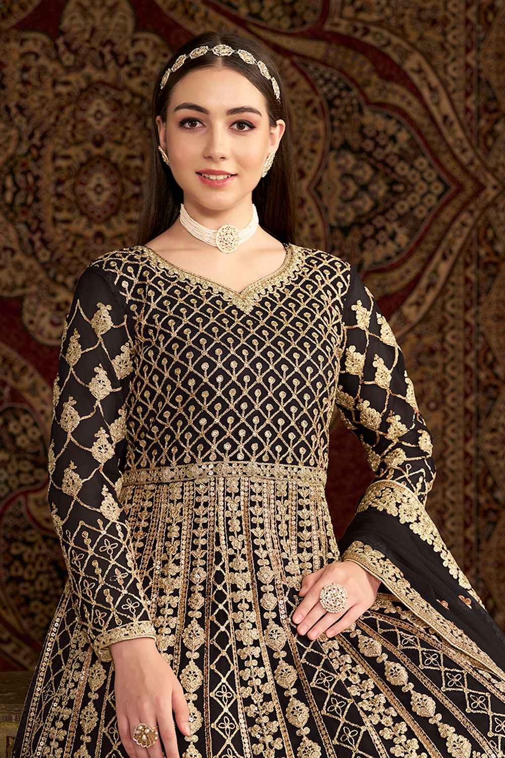 Black Embroidered Net Salwar Kameez