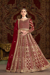 Red Embroidered Net Salwar Kameez