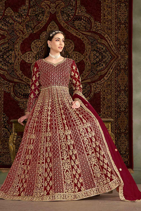 Red Embroidered Net Salwar Kameez