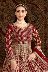 Red Embroidered Net Salwar Kameez