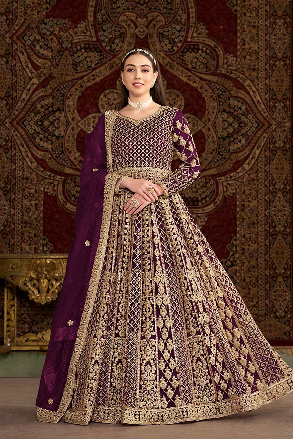 Violet Embroidered Net Salwar Kameez