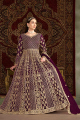 Violet Embroidered Net Salwar Kameez