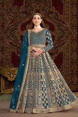 Turquoise Embroidered Net Salwar Kameez