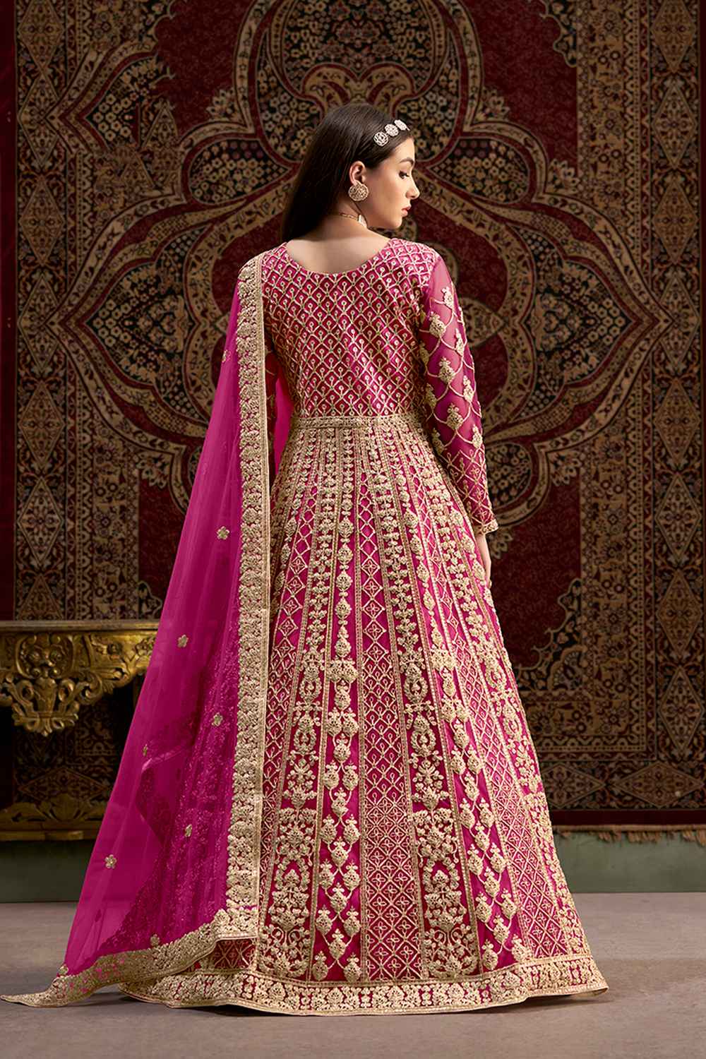 Pink Embroidered Net Salwar Kameez