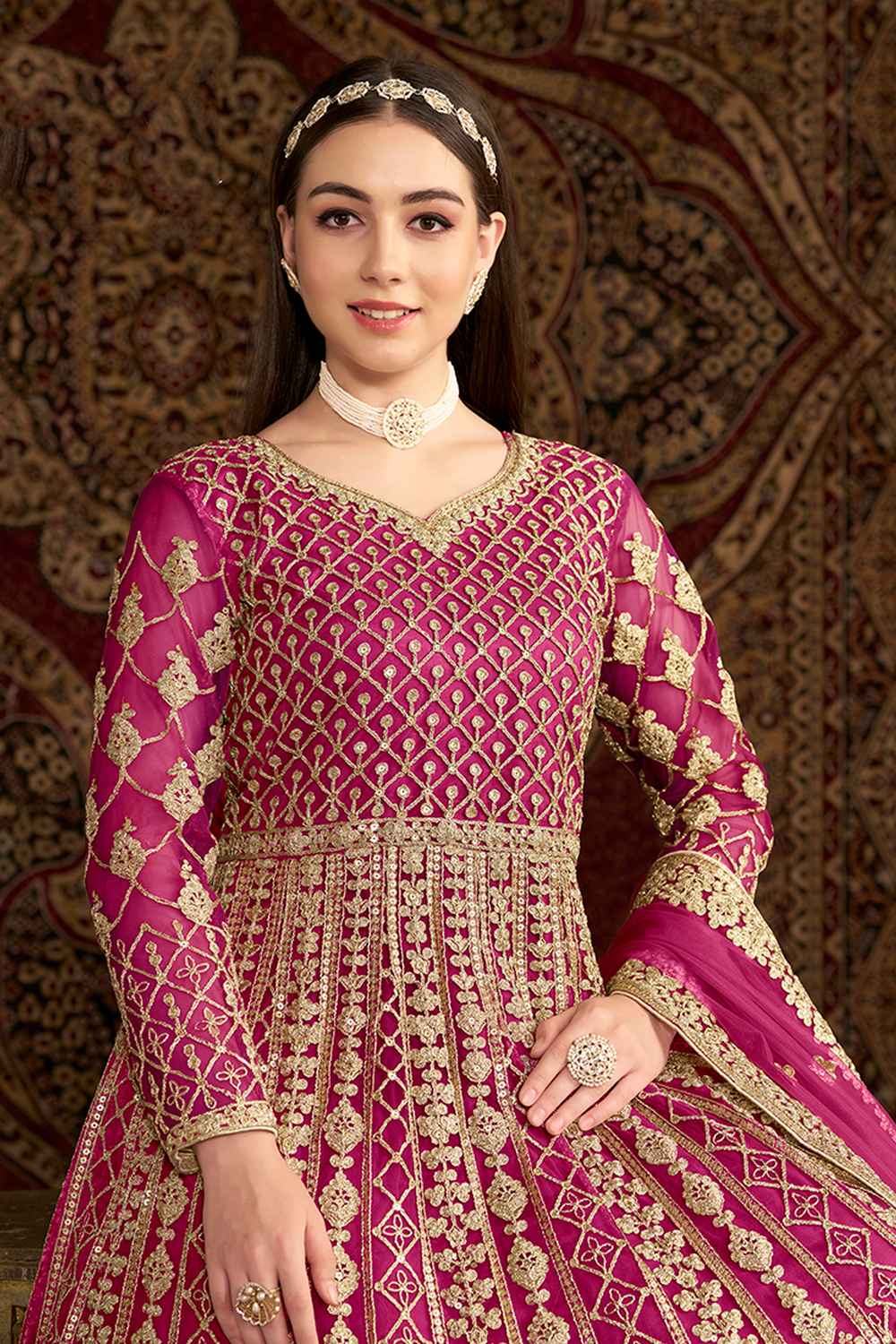 Pink Embroidered Net Salwar Kameez