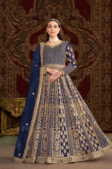 Blue Embroidered Net Salwar Kameez