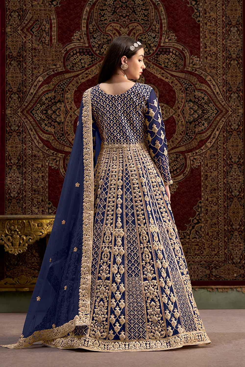 Blue Embroidered Net Salwar Kameez