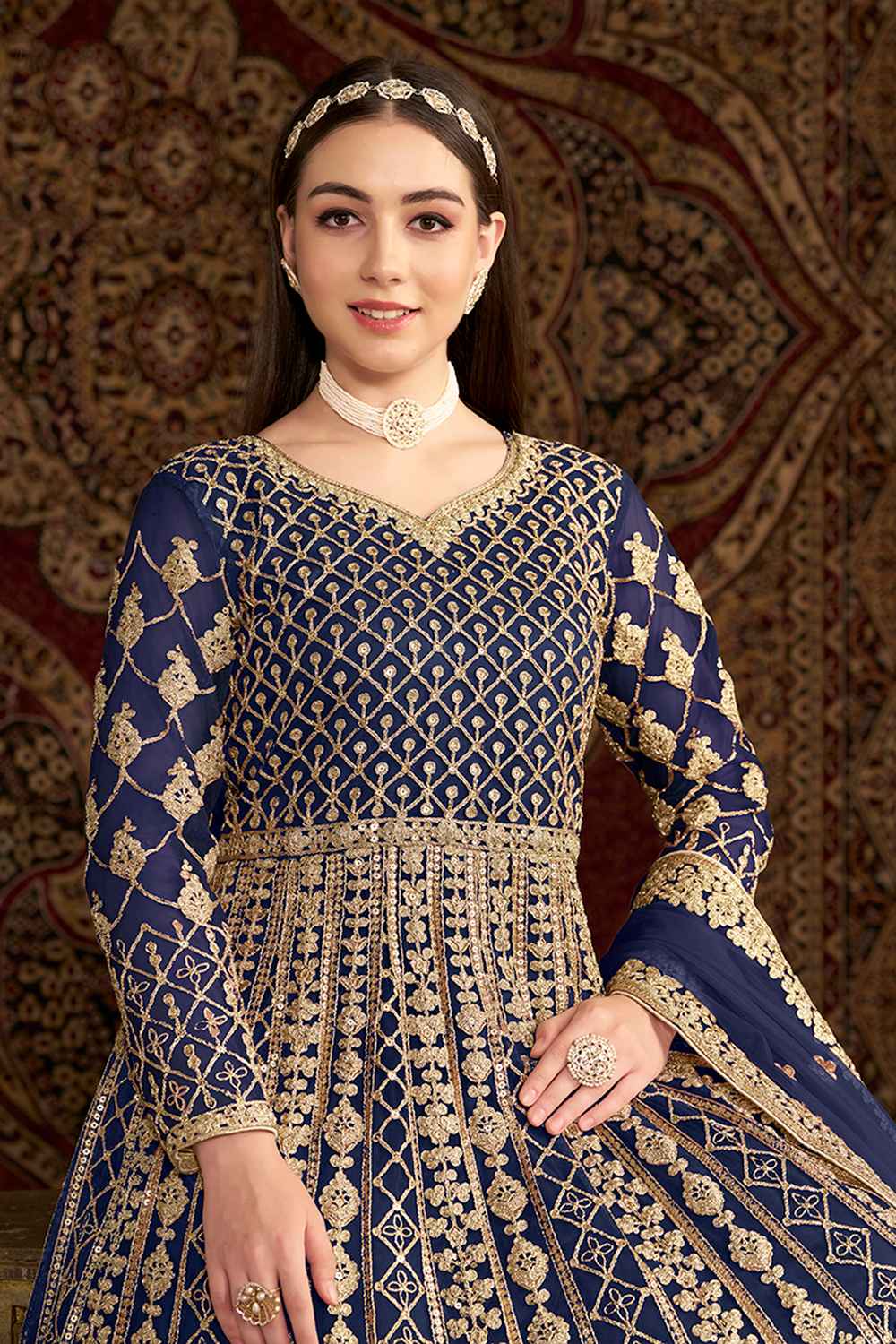 Blue Embroidered Net Salwar Kameez