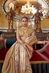 Beige Silk Printed Saree