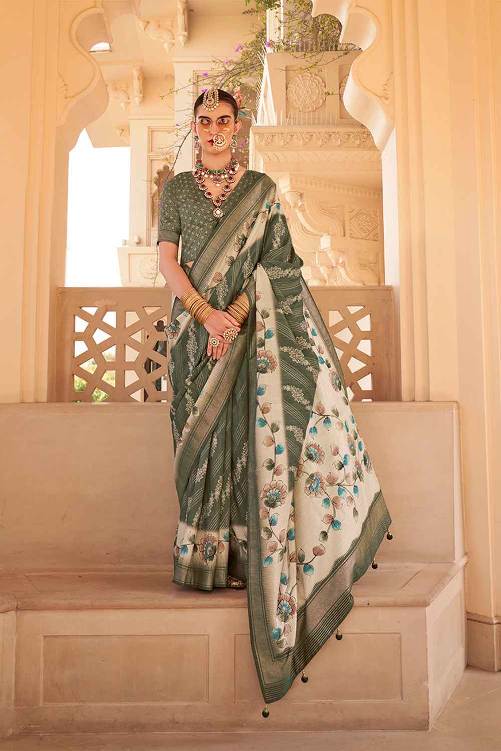 Green Silk Printed Saree