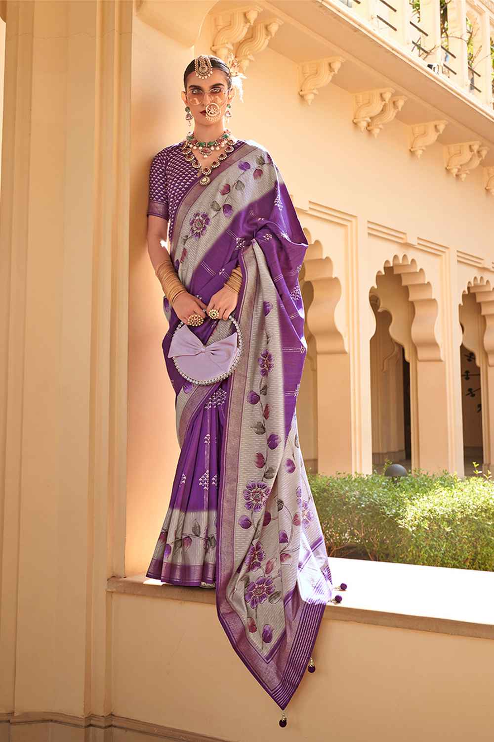 Violet Silk Printed Saree