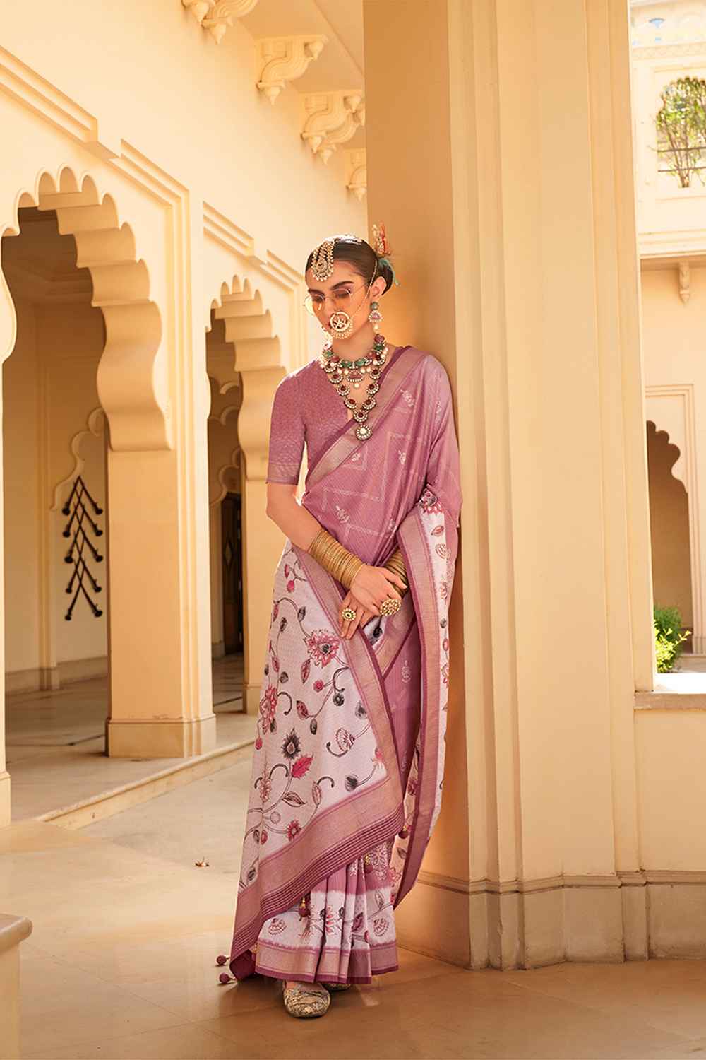 Pink Silk Printed Saree