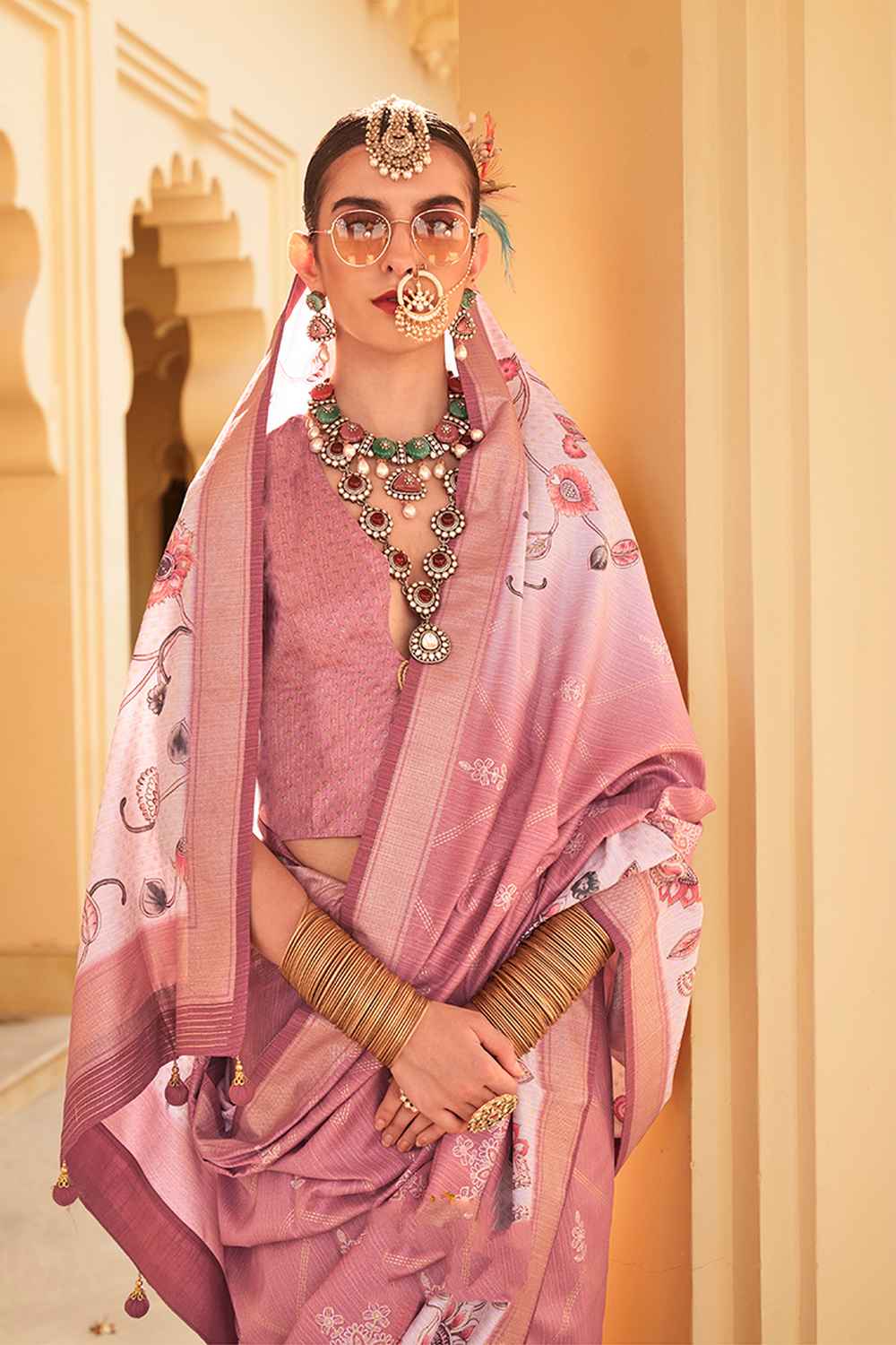 Pink Silk Printed Saree