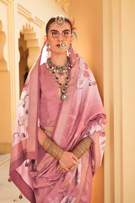 Pink Silk Printed Saree