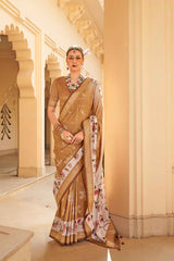 Brown Silk Printed Saree