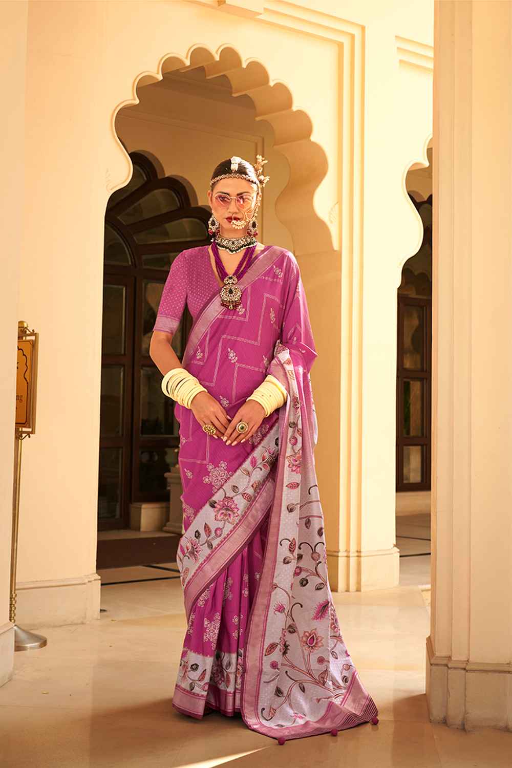 Pink Silk Printed Saree