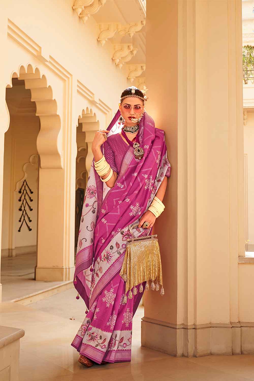 Pink Silk Printed Saree