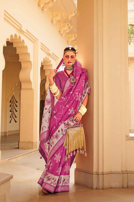 Pink Silk Printed Saree