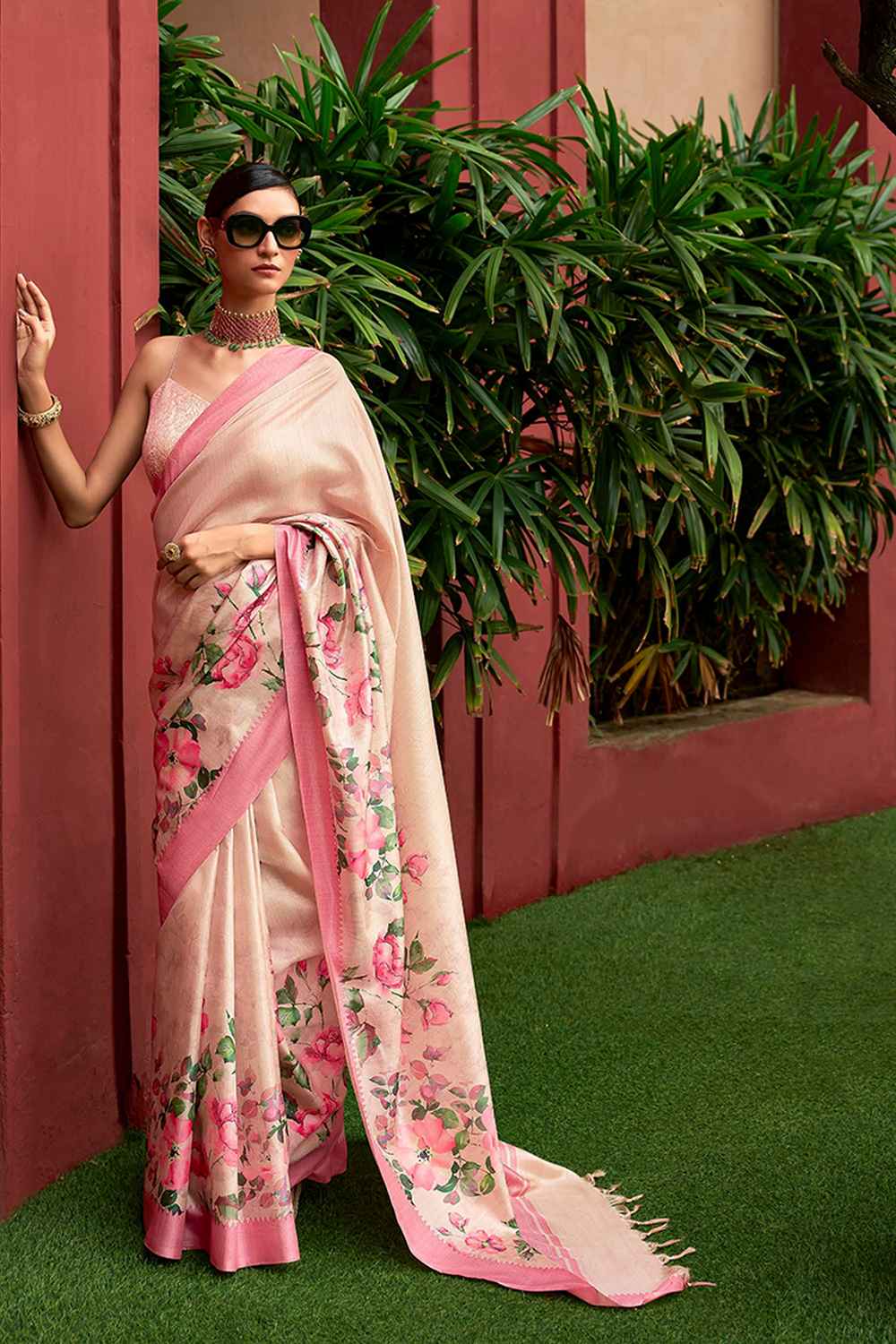 Beige Art Silk Printed Saree