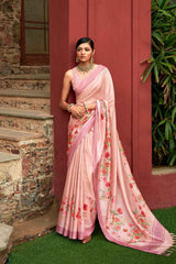 Pink Art Silk Printed Saree