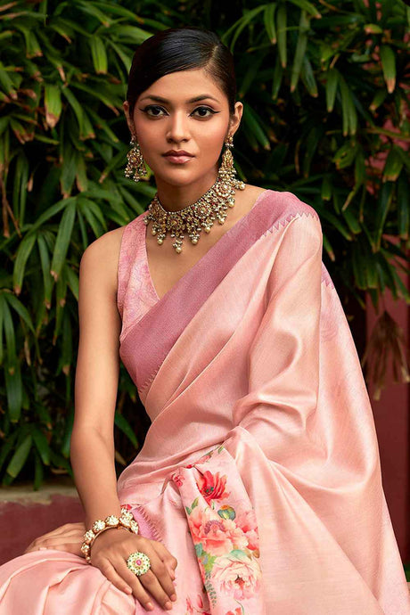 Pink Art Silk Printed Saree