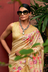 Beige Art Silk Printed Saree