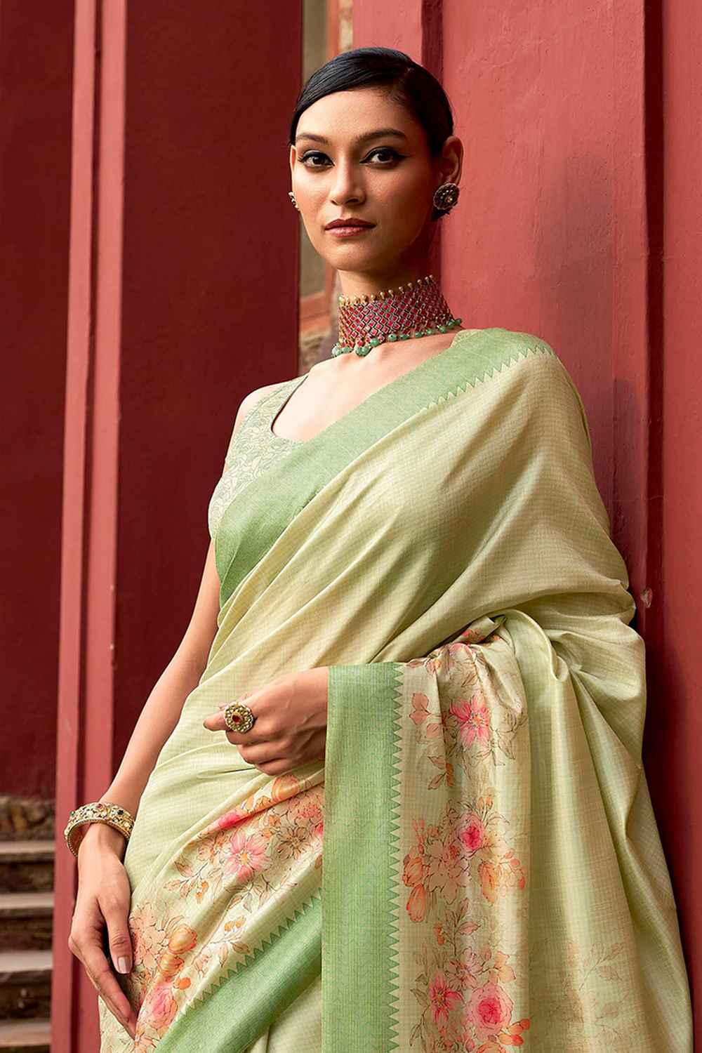 Green Art Silk Printed Saree