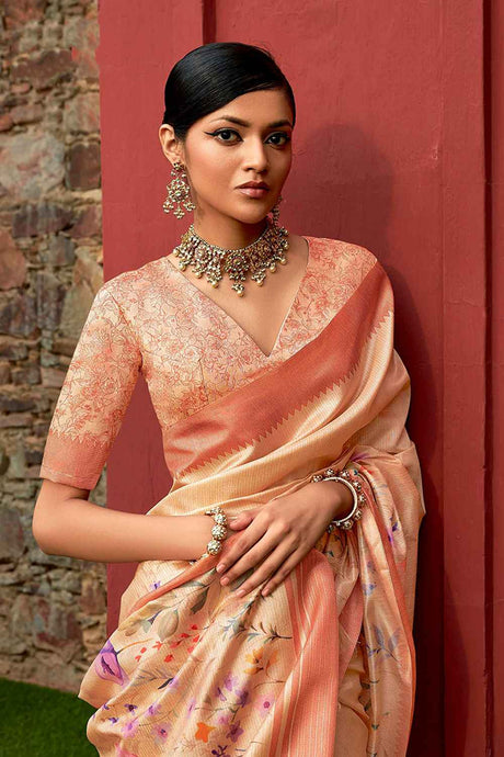 Orange Art Silk Printed Saree