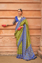 Olive Silk Printed Saree