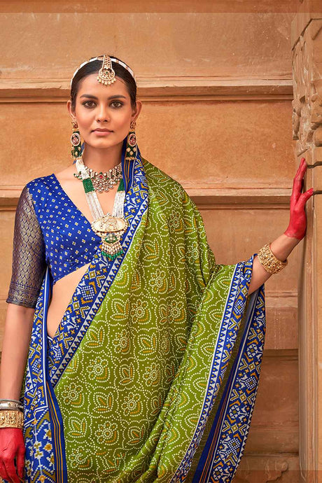 Olive Silk Printed Saree