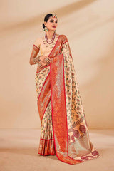 Beige Tissue Woven Saree