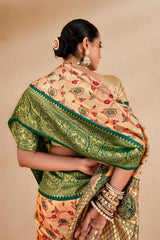 Beige Tissue Woven Saree