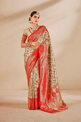 Beige Tissue Woven Saree