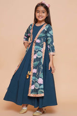 Green Polyester Printed Flared Round Neck Dresses