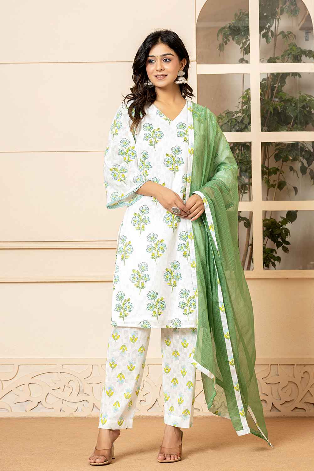 Multi-Color Floral Print Pure Cotton Kurta Set