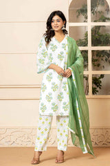 Multi-Color Floral Print Pure Cotton Kurti Set