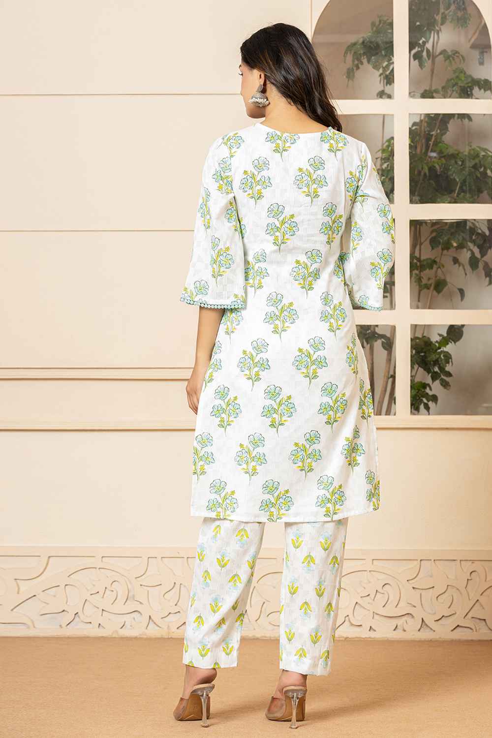 Multi-Color Floral Print Pure Cotton Kurti Set