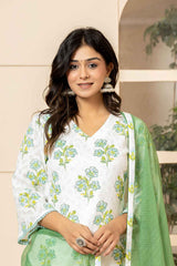 Multi-Color Floral Print Pure Cotton Kurta Set