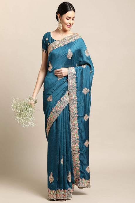 Women's Turquoise Rangoli Silk Saree