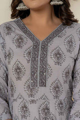 Grey Ethnic Motifs Pure Cotton Kurta Set