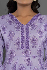 Violet Ethnic Motifs Pure Cotton Kurta Set