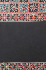 Blended Cotton Block Printed Saree In Black